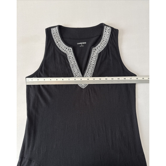 Lands End Women's S Boho Embroidered V Neck Stretch Sleeveless Dress Pockets Blk - Picture 9 of 10